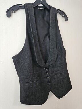 Express Design Studio Black Vest Size 12 Deep V-neck Button Up Sleek Adjustable